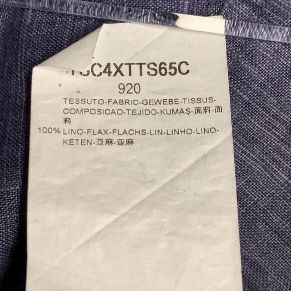 GIORGIO ARMANI L Blue Woven Linen Collarless Double Zipper Long Sleeve Shirt - Picture 6 of 6